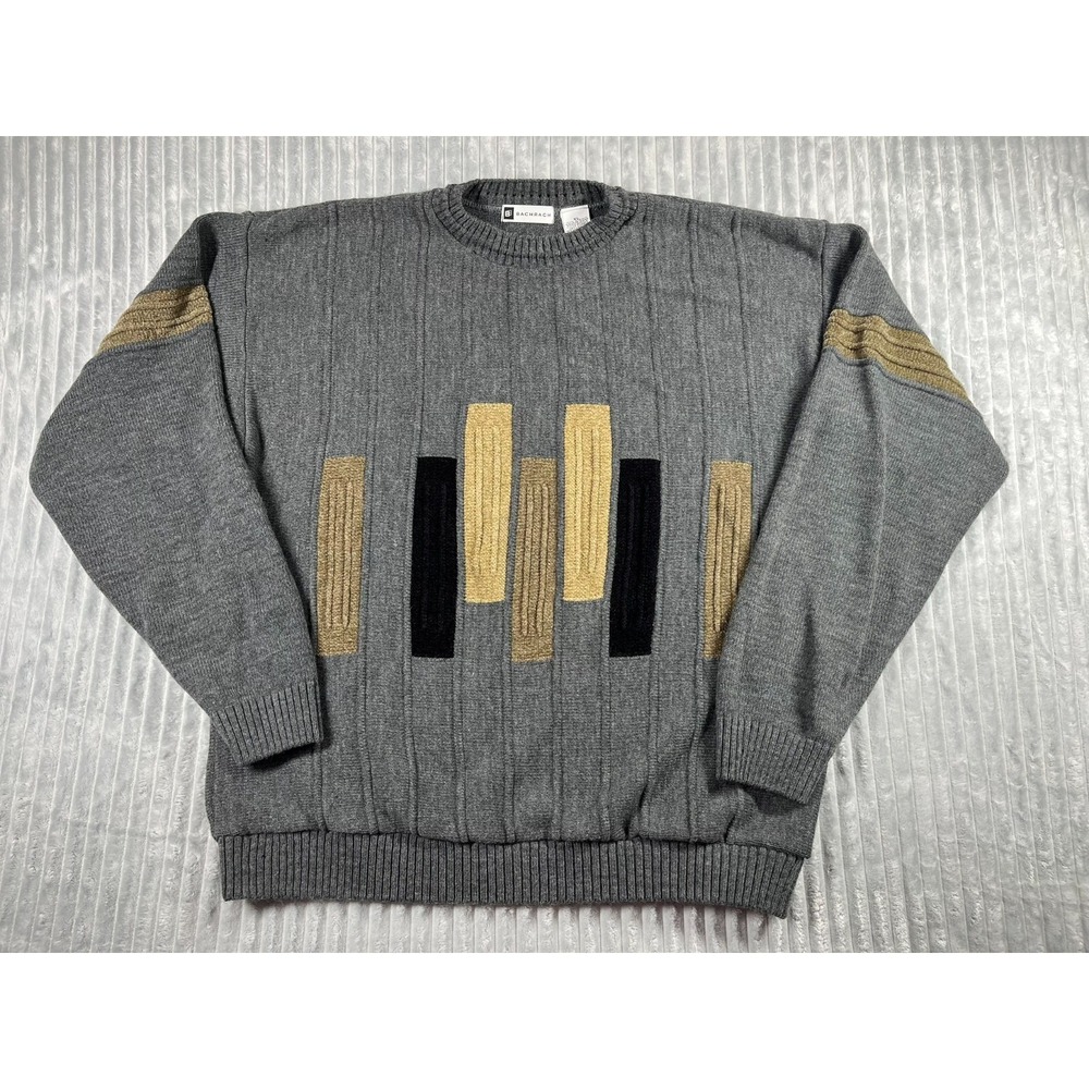Bachrach Sweater Men's XL Multicolor Textured Coogi Style Grandpacore Cosby Gray